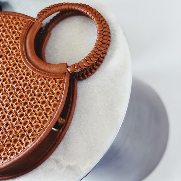 🆕Mimo Brown Woven Circle Top Handle Bag - Picture 2 of 8